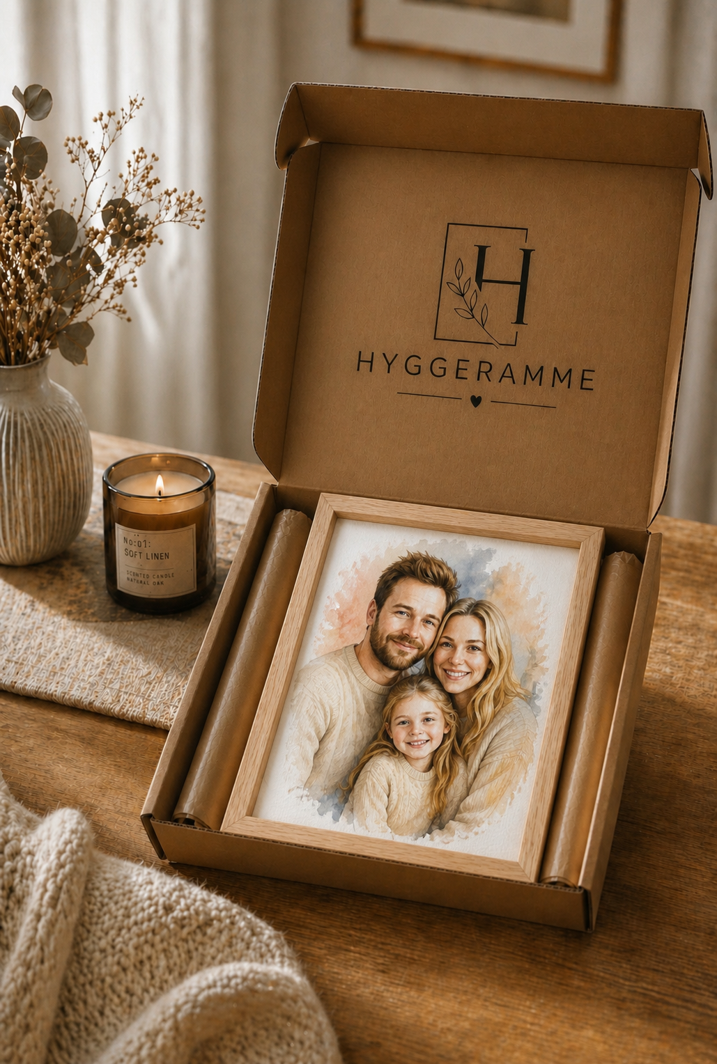 Personligt billede i ramme – watercolor stil
