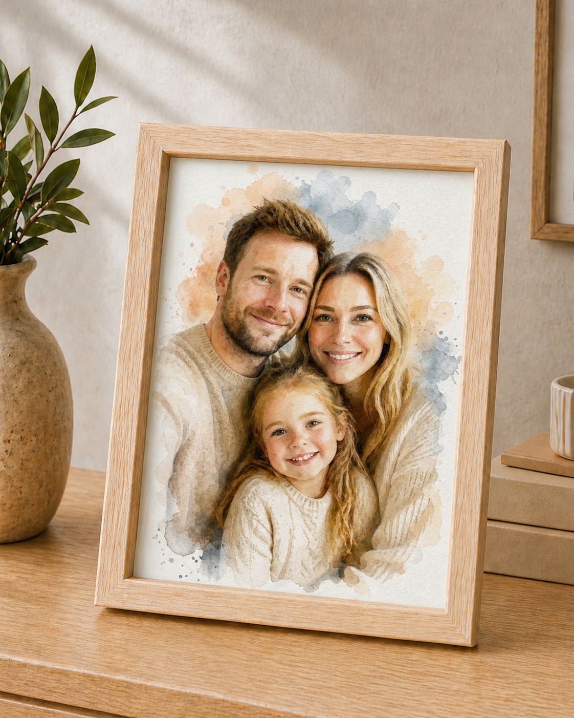 Personligt billede i ramme – watercolor stil