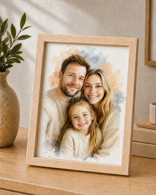 Personligt billede i ramme – watercolor stil