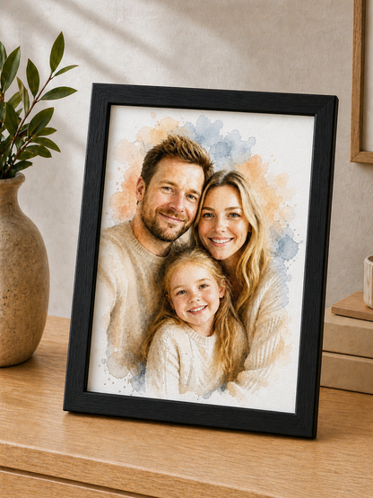 Personligt billede i ramme – watercolor stil