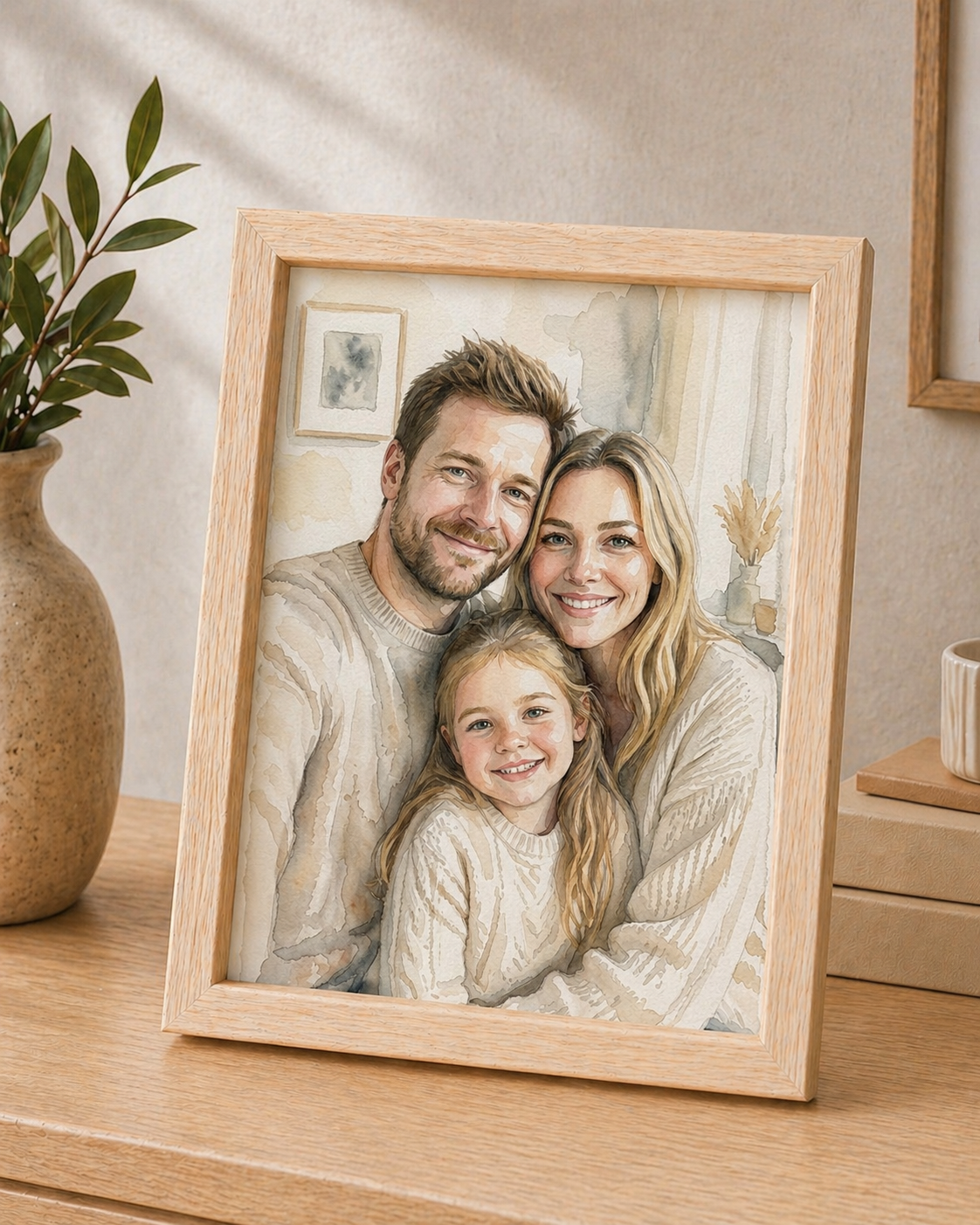 Personligt billede i ramme – akvarel stil