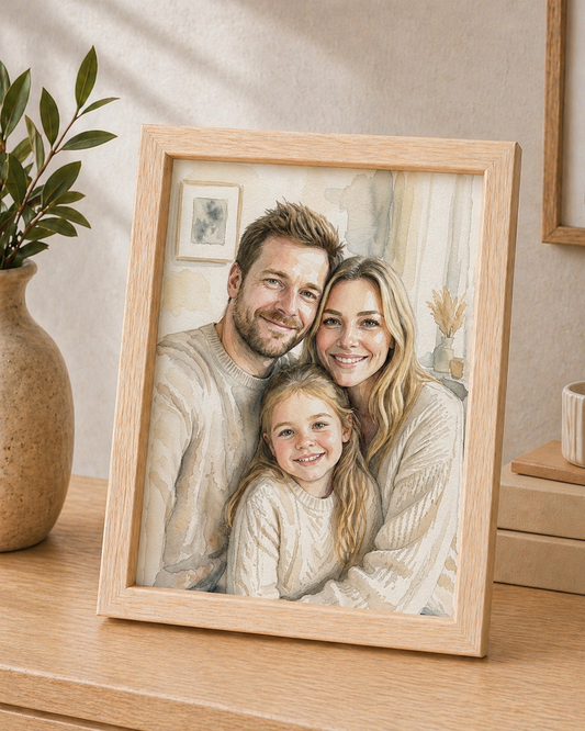Personligt billede i ramme – akvarel stil