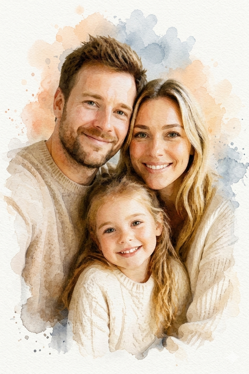 Personligt billede i ramme – watercolor stil